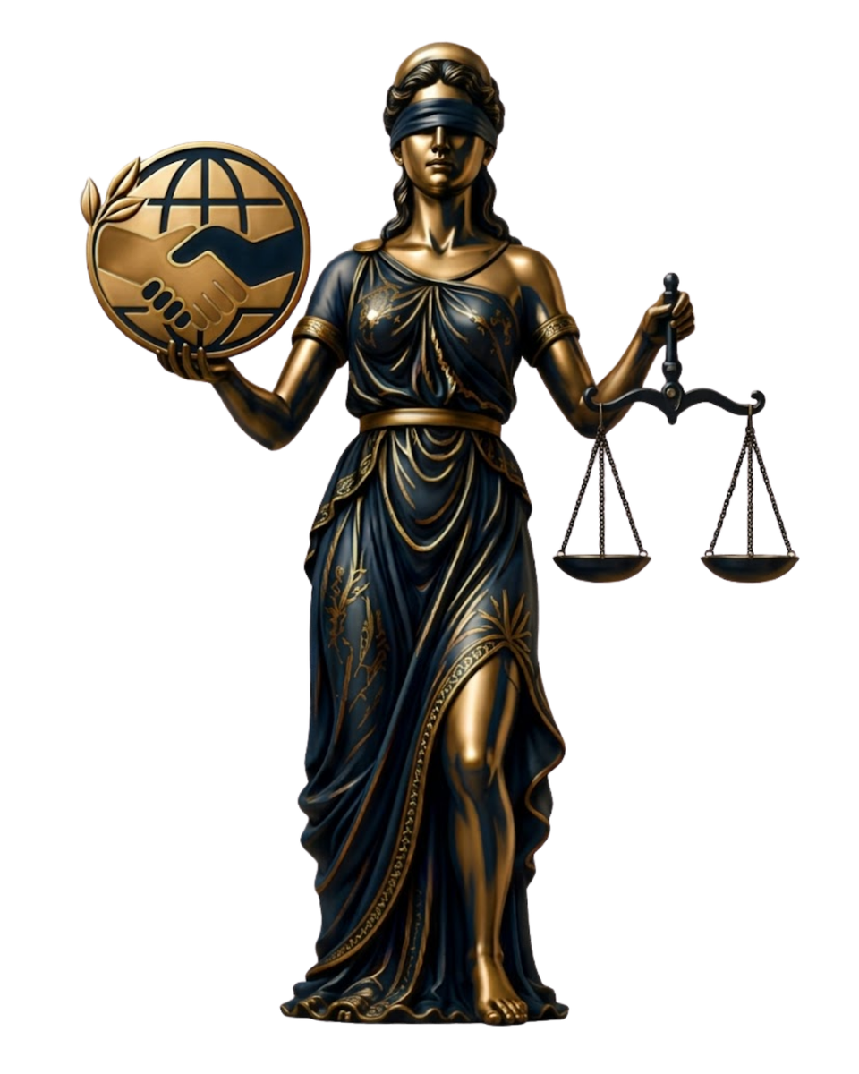 Estatua de la justicia, símbolo del Centro de Conciliación, Arbitraje y Amigable Composición Fundación Fe y Esperanza